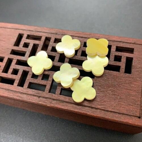 100pcs Double Side Flat Yellow Shell Clovers Flower Cabochon Inlay 8 10 12 14 16mm CABs for DIY Bracelet Necklace Handcrafts