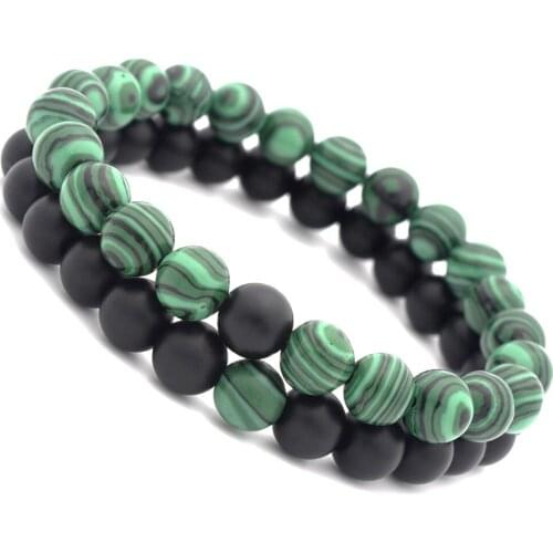 2pcs Lovers Bracelet 8mm Malachite Natural Stone Matte Onyx Couple Beaded Bracelet For Men Women Jewelry Gift Trendy For Couple