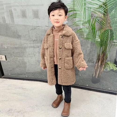 2020 Fashion Autumn Winter Kids Boys Thicken Warm Overcoat Children Faux Lamb Wool Outwear Teen Boys Casual Fake Fur Coats K201