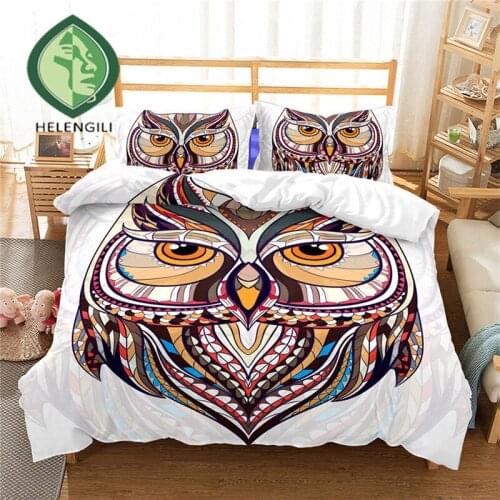 HELENGILI 3D Bedding Set Owl Print Duvet cover set lifelike bedclothes with pillowcase bed set home Textiles #LX-5
