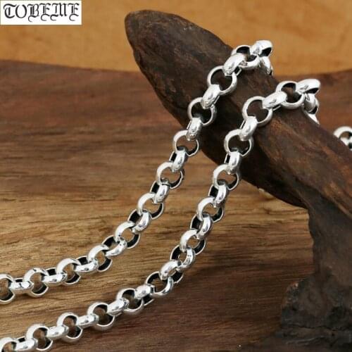 6-10mm 100% 925 Silver Man Necklace Vintage Sterling Necklace Pure Silver Chain Necklace Man Jewelry Gift
