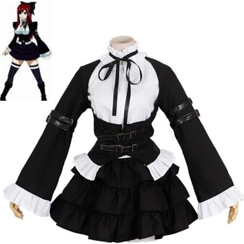 Anime Fairy Tail Erza Scarlet Black Maid Lolita Cosplay Costume Halloween Costume For Women Girls Dress Full Set