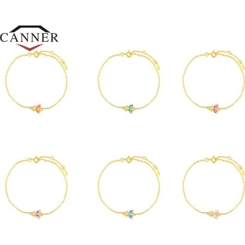 CANNER 100%Real 925 Sterling Silver 18k Gold Plated Small Bee Colorful Zircon Bracelet for Women Silver 925 Stamp Jewelry Gift
