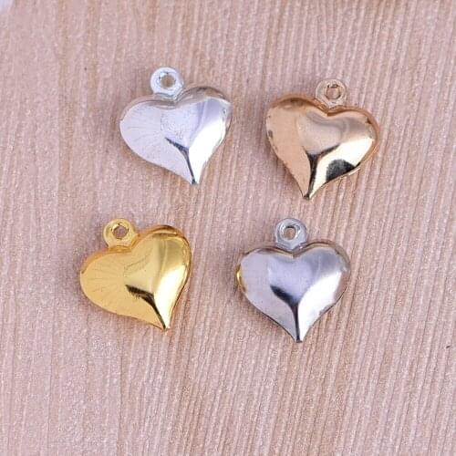 Free Shipping! 50pcs rhodium/KC gold 3d solid heart charms pendants electroplating natural material wholesale freeship