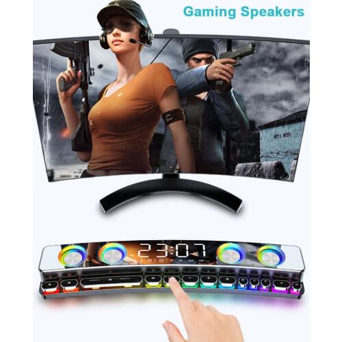 Bluetooth Wireless Game Speaker soundbar USB 3D Stereo Subwoofer AUX FM Home Clock Indoor Sound Bar 3600mAh Computer Loudspeaker