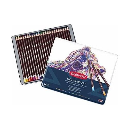 Derwent Colored Pencils, ColourSoft Pencils, Drawing, Art, Metal Tin, 24 Count (0701027) vibrant, rich, dense and bold colours