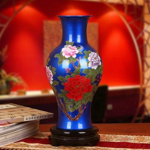 Jingdezhen ceramics high-grade crystal glaze blue tail Vase Decoration of modern living room decoration crafts Home Furnishing