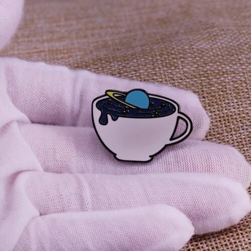 The Space In The Cap Enamel Pin Creative Lovely Cup Brooch For Lapel Badge