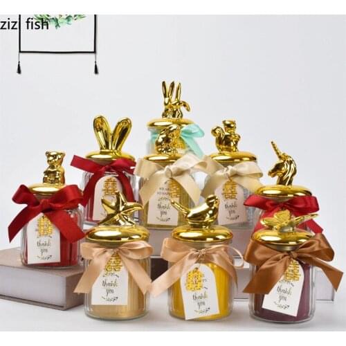 European Electroplated Ceramics Animal Cover Glass Jar Candy Jar Wedding Decorative Candy Box Food Storage Tank Glass Bottle