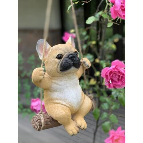 Pastoral Swing Bulldog Resin Statue Ornaments Outdoor Garden Landscape Figurines Craft Courtyard Farmyard Furnishings Decoration