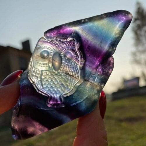 Fluorite Owl Crystal Stone Island Stones Crystals Wicca Cristal Pierre Naturelle Cristaux Natural Healing Decor Quartz Gemstone