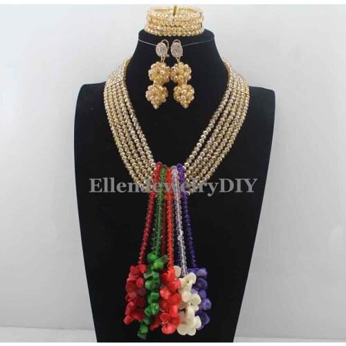 Latest Coral nigerian Wedding Beads necklace jewelry set Pendant Necklace Set Crystal Costume African beads Jewelry Set W12972