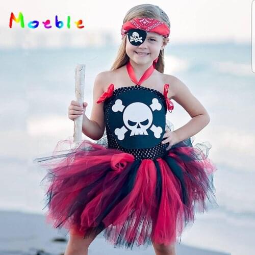 Skull Pattern Baby girl halloween Pirate costume Kids Party Tutu Dresses Children Cosplay Outfits Christmas costumes for girls