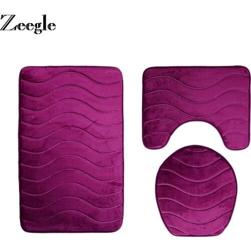 Zeegle Bathroom Carpet Toilet Floor Mat 3D Embossed Bathroom Bath Mat Set Absorbent Toilet Rugs Thicken Flannel Bath Mat