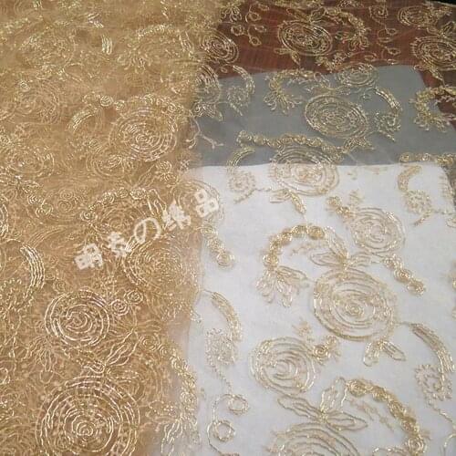 Gold Embroidered Lace Fabrics 3D Floral Circle Flower Embroidery Trims Fabric womens Dress 120cm