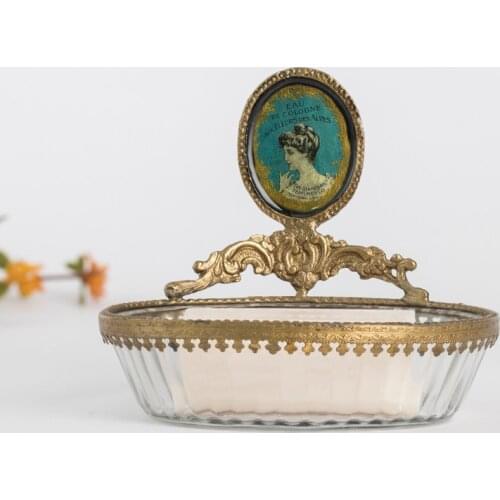 Hand-made Brass Glass Jewelry Cosmetic Storage Tank Soap Dish French Retro Personality Creative Soap Box Bathroom Decoration