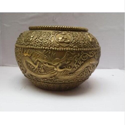 Metal Crafts Home Decoration Chinese Brass Carved dragon and buddha Pot /Metal Pot Free Shipping