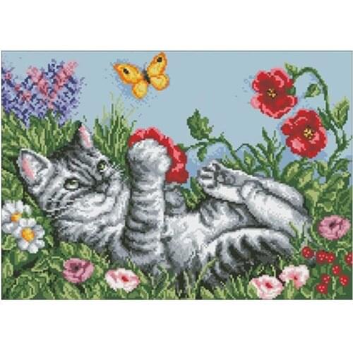 Our family of kittens patterns counted 11CT 14CT Cross Stitch Set DIY Counted Cross-stitch Kit Embroidery Needlework Home Deco