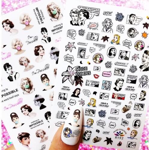 1 sheet 3D Nail Stickers Characters Nail Art Stickers Decal Template diy nail tool decorations HL17