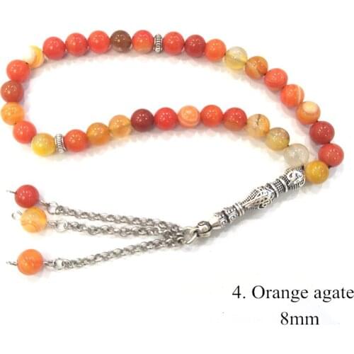 Natural Stone orange Agates Bead Tassel Pendant 33 Prayer Beads Islamic Muslim Tasbih Allah Men Women Meditation jewelry