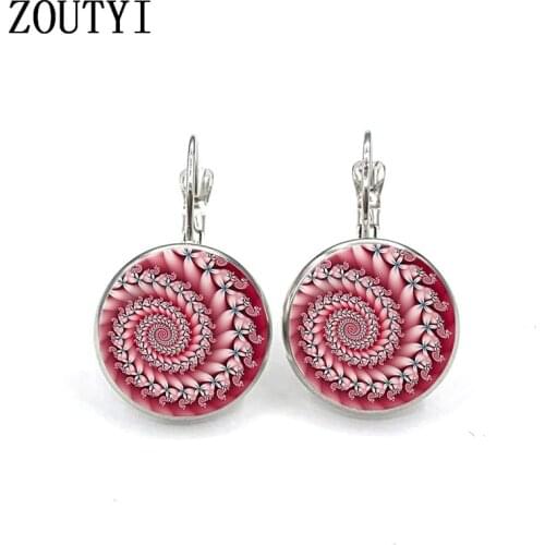 New/glamour pink Indian mandala Om henna yoga, convex glass inlay earrings, men and women wear jewelry