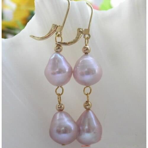 New Arrival Favorite Pearl Jewelry 2 Line 13mm Lavender Drip Freshwater Pearl 14k/20 Gold Dangle Earrings Charming Lady Gift