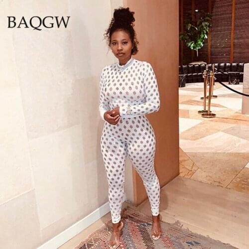 See Through Hollow Out Sexy Long Sleeve Zip Jumpsuit Women 2020 Turtleneck Net Plaid Hole Skinny Elastic Club Streetwear Rompers