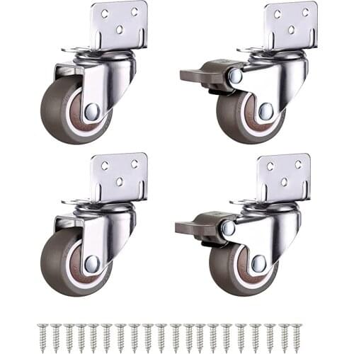 1 Inches Swivel Plate Casters , with Brake TPE Caster L- Shaped Mute Wheels Replacement for Carts Trolley, Furniture Table