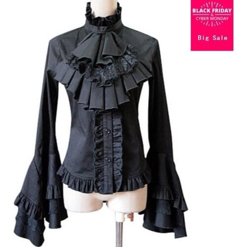 Lolita Japanese Princess Shirt Harajuku Gothic Style Baroque trumpet sleeves long-sleeved shirt small swallowtail shirt W366