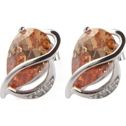 SHUNXUNZE Engagement Wedding stud earrings wedding party accessories sex best sell champagne Cubic Zirconia Rhodium Plated R874