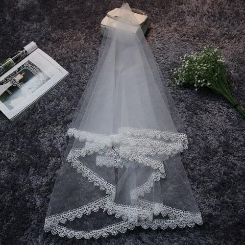E JUE SHUNG White Wedding veils Ivory White Lace Edge 1.5 Meter Bridal Veils wedding accessories veu noiva voile mariage