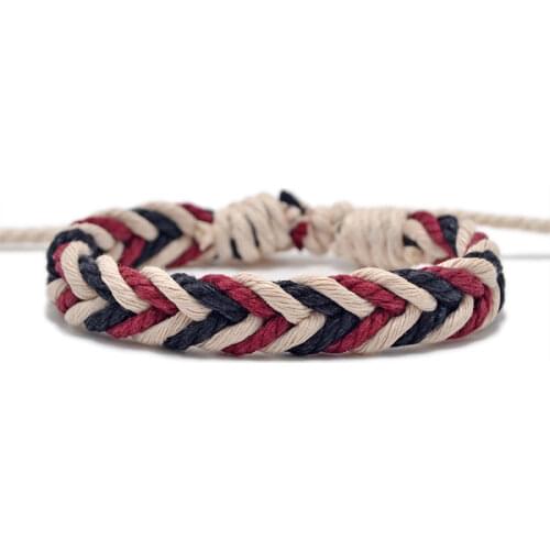 Retro Wave Rope Bracelet Men Mix-color Braided Handmade Rope Wrap Adjustsize Length Bracelets & Bangles Male Gift