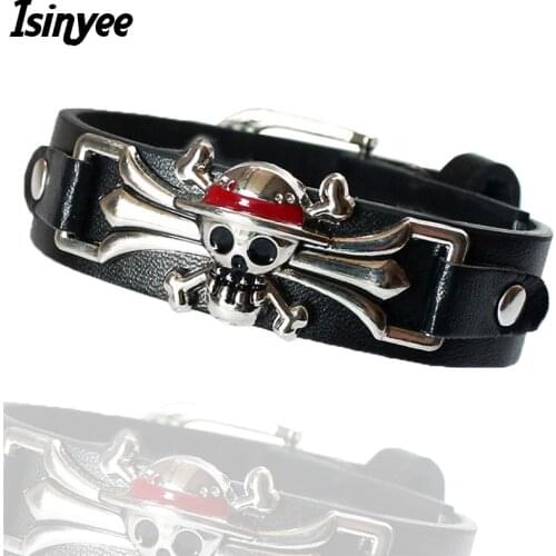 ISINYEE Vintage Skeleton Skull Wings Anchor Punk Bracelet Gothic Rock Leather Buckle Bracelets Bangle For Women Men Wrap Jewelry