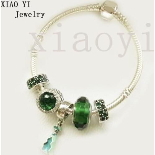 XIAOYI 2020 New 100% S925 Blue dress green glass clip buckle suitable for European fashion bracelet to send girlfriend female
