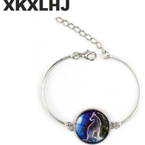 XKXLHJ New 12 Constellation Art Picture Bump Glass Bracelet, Virgo, Leo, Aries, Gemini. Fashion Lady Lucky Bracelet Jewelry