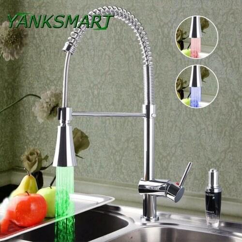 YANKSMART LED Light Kitchen Pull Down Swivel Chrome Brass Basin Sink Water Tap Vessel Lavatory Faucet Cold & Hot Mixer Tap