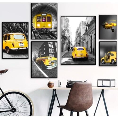 Yellow Car School Bus Plane Subway Retro Wall Art Canvas Painting Nordic Posters And Prints Wall Pictures For Living Room Decor