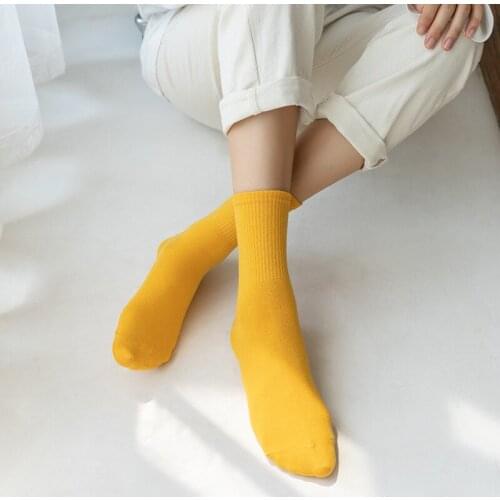 Cotton Women Socks 10 Solid Colors Black Khaki Casual Harajuku Female Crew Sock Spring Summer Autumn Style Korea Fashion