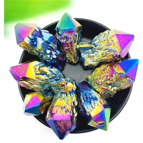 1PC New Rainbow Electroplated Crystal Clusters Quartz Aura Specimen Crystal Gift Healing Decorative Stones and Minerals