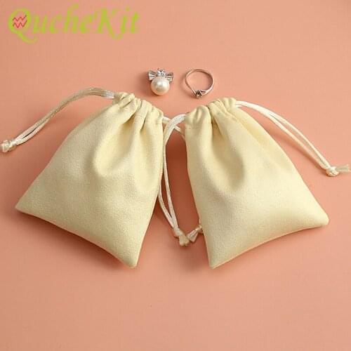 10Pcs Flannel Jewelry Packaging Pouches Beige Wedding Favor Gift Bag Beads Candy Velvet Drawstring Bags Christmas Gift Pouches