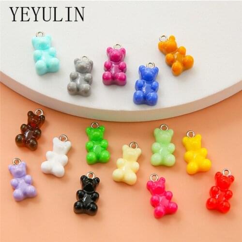 10pcs Candy Color Gummy Mini Bear Charms For DIY Making Cute Earrings Pendants Necklaces Jewelry Finding Accessories 12*21mm