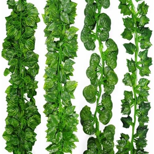 12pcs 2M Artificial Green Ivy Leaves Begonia Garland Plants Vine Fake Plastic Rattan String Wall Decor Plant Home Decoration New