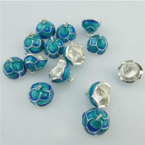 18277 3PCS Alloy Blue Cloisonne Lotus Flower Enamel Pendant for Bead Cap Tassel