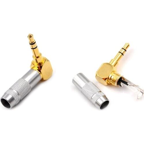 3.5mm 3 Pole Stereo Earphone Plug Mini Audio Jack 90 Degree Gold Plated Copper Soldering Wire Connector Headset Adapter
