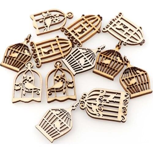 50PC Wooden Mix Style Birdcage Cutouts Craft Embellishment Gift Tag WoodOrnament For Wedding DIY Decoration Hand-made Graffiti