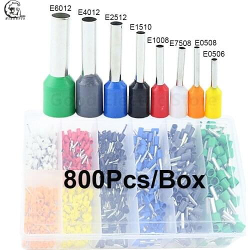 800pcs/Box Wire Terminal Crimp Connector Insulated Uninsulated Wire End Ferrules E6012 E4012 E2512 E1510 E1008 E7508 E0506 E0508