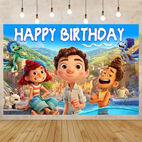 Luca Birthday Party Supplies Birthday Backdrop Happy Birthday Banner for Boy Girl Luca Theme Birthday Party