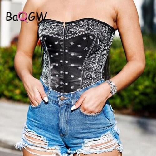 BaQGW Floral Print Women Corset Top Bustier Crop Tanks Patchwork Bodycon Sexy Streetwear Party 2021 Summer Sleeveless Night Club