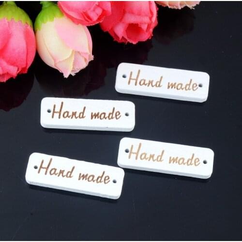 Free Shipping Retail 50PCs Rectangle Painting With "Hand made" 2 Holes Connectors Sewing Wood Scrapbooking 30x10mm
