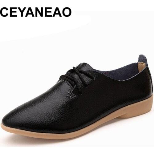 CEYANEAOWomen' Shoes Casual Ballet Soft Genuine Leather Loafers Slip On Woman Flats Shoe Flexible Peas Footwear Large Women Size